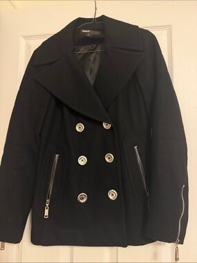 Miss Sixty Black Double-Breasted Peacoat with Silver Buttons